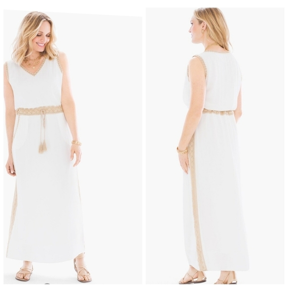 Chico's Dresses & Skirts - Chico’s Crochet Crochet Detail Maxi Dress White Biege Color size 1 or Medium